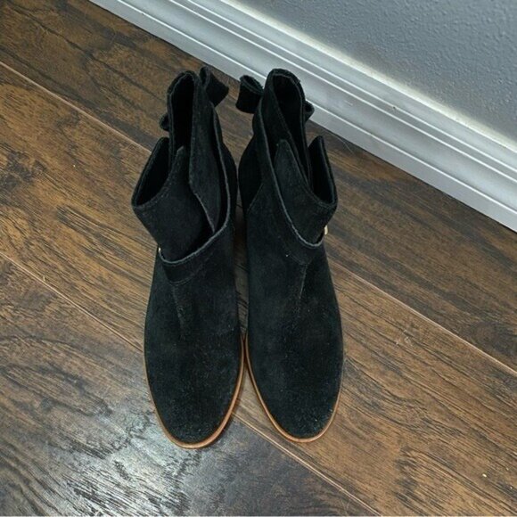 Kate Spade Taley Ankle Boot Black Suede Bow Boots Bootie Size 6 Stack Heel • - Picture 2 of 6